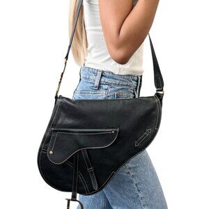 Christian Dior Vintage 2002 CD Logo Saddle Bag Baudrier Crossbody Black [105691]